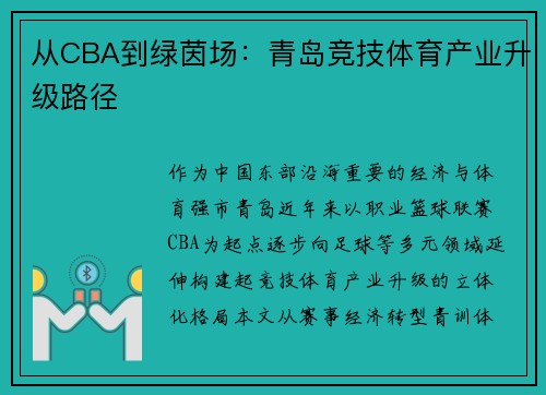 从CBA到绿茵场：青岛竞技体育产业升级路径