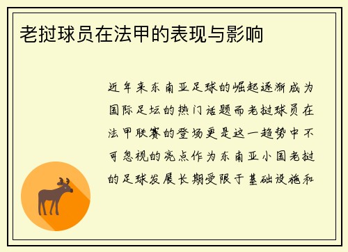老挝球员在法甲的表现与影响